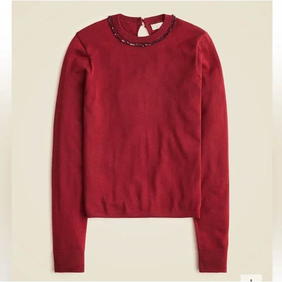 J Crew Carolyn Embellished Fitted Sweater XXS Burgundy Red NWT Wool CE699 J.Crew - Picture 3 of 5